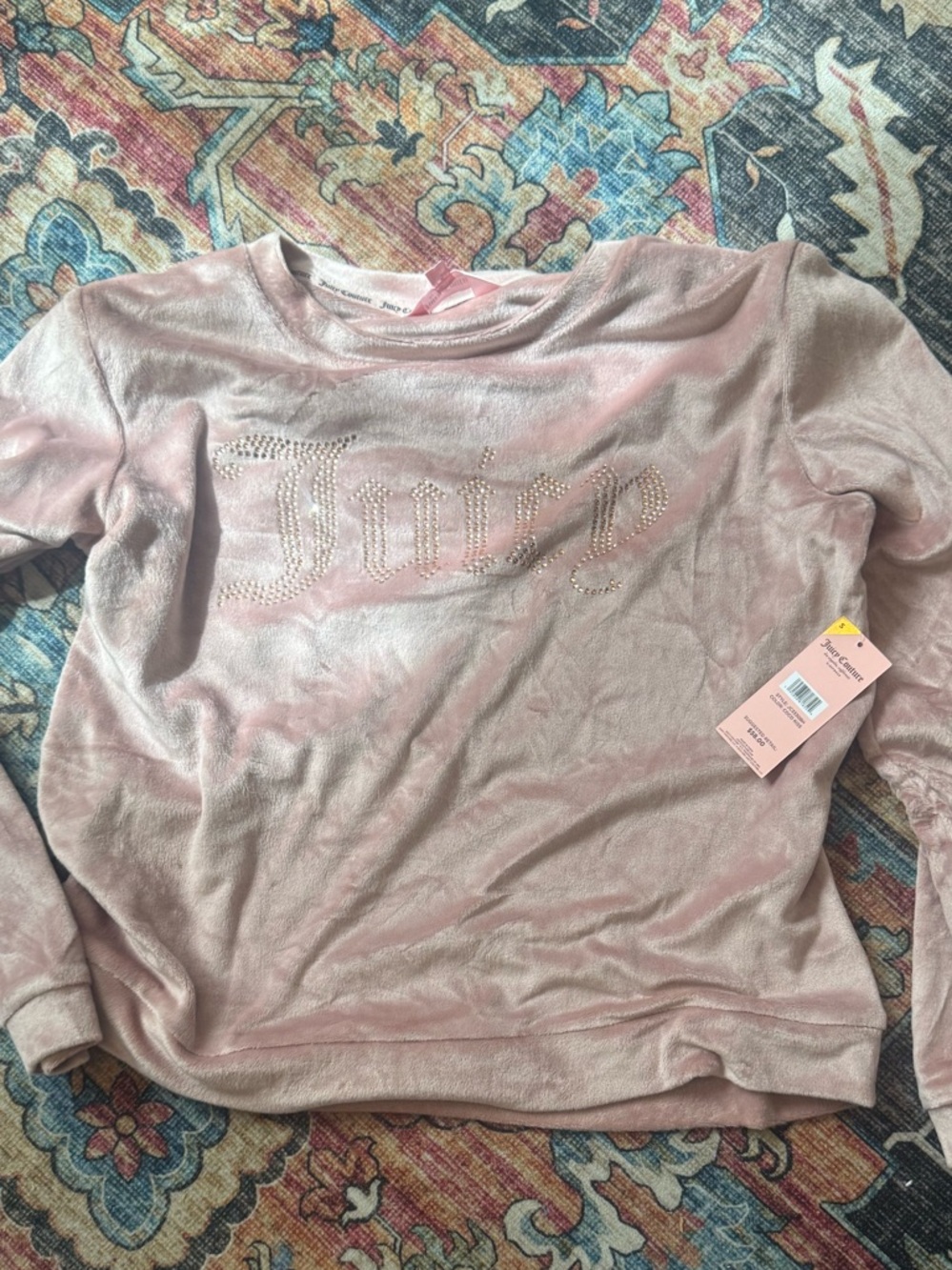 Juicy Couture Light Pink Velour Sleep Top with Logo Trim